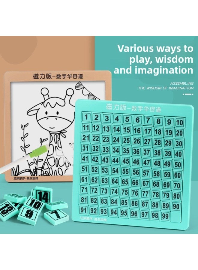 Children's Mathematics Huarong Road Magnetic Sliding Puzzle Square Maze Toy Development Intelligence Logical Thinking-Color:【Boxed】 Magnetic 8 64 【single Note Color】】 - Image 2